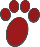 Red paw print graphic representing Athens Animal Clinic branding